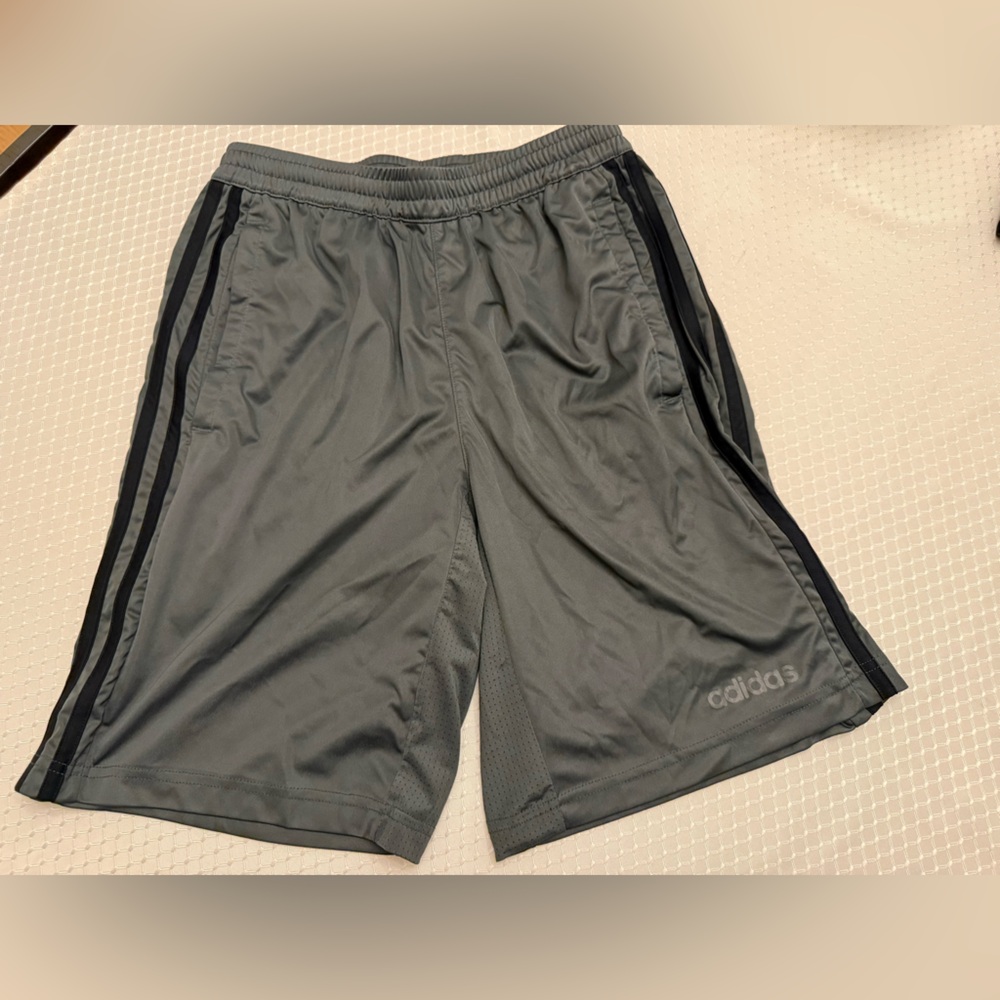 Adidas Men's Athletic Gray Shorts with Black Stripes